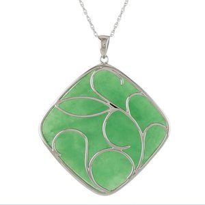 Genuine Jade w/ Swirling Silver Overlay Pendant-BEAUTIFUL